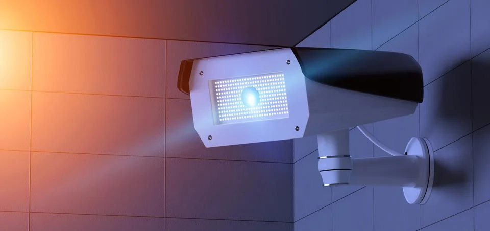Security CCTV camera system - 3d rendering Stock Photos