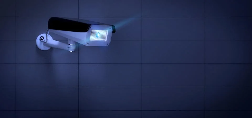 Security CCTV camera system - 3d rendering Stock Photos
