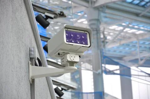 Security CCTV IR camera on the building, CCTV mounted on the wall Stock Photos