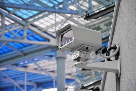 Security CCTV IR camera in office building, CCTV mounted on the wall Stock Photos