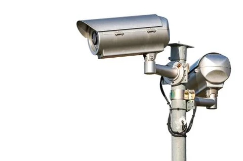 Security CCTV video camera. Isolated on white background. Stock-Fotos