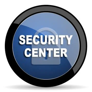 Security center blue circle glossy web icon on white background, round button Illustrazione stock