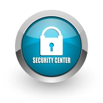 Security center blue silver metallic chrome border web and mobile phone icon  Stock Illustration