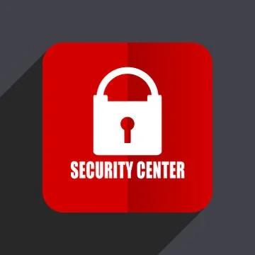 Security center flat design web vector icon. Red square sign on gray backgrou Illustrazione stock