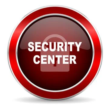 Security center red circle glossy web icon, round button with metallic border Stock Illustration
