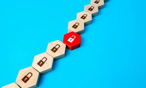 Security chain gave a breakdown. Compromised security network. Hacker attack. Stock Photos
