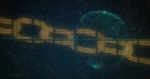 Security chain icon and network of connections over spinning globe against blue Stock Footage 329417717