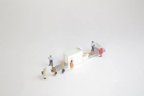 A security check with isometric people in queue Foto stock