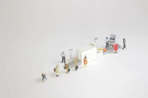 A security check with isometric people in queue Foto stock
