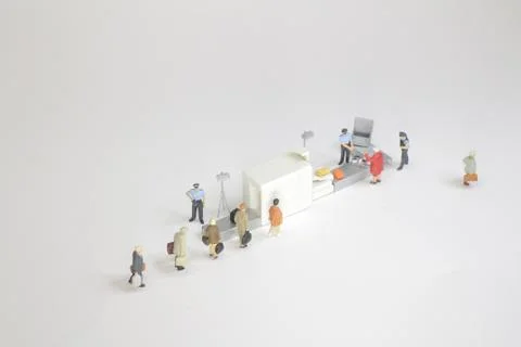 A security check with isometric people in queue Foto stock