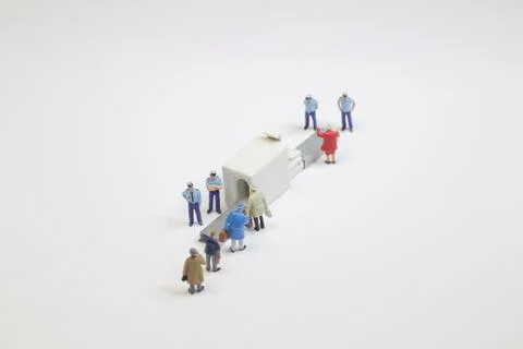 A security check with isometric people in queue Foto stock