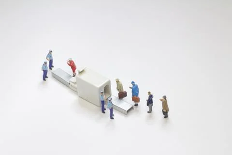 A security check with isometric people in queue Foto stock