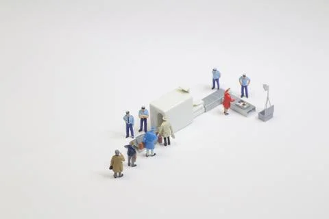 A security check with isometric people in queue Foto stock