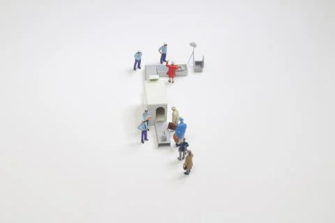 A security check with isometric people in queue Foto stock