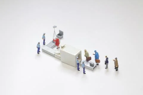 A security check with isometric people in queue Foto stock