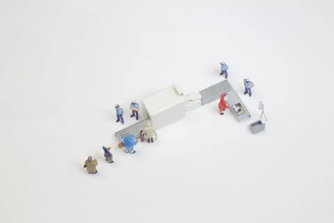 A security check with isometric people in queue Foto stock