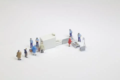 A security check with isometric people in queue Foto stock