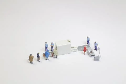 A security check with isometric people in queue Foto stock