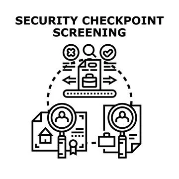 Security checkpoint screening process analyzing documents and baggage Stock Illustration