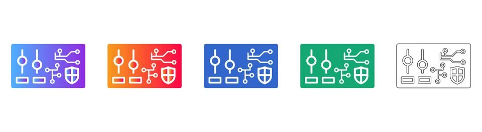 Security Circuit Board Icons with Shield and USB Stock Illustration