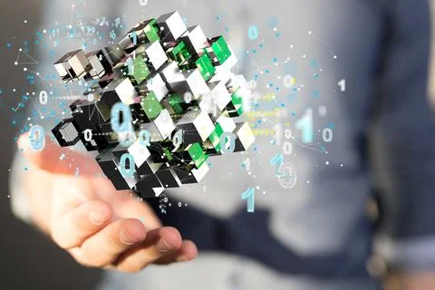 Security - Cloud technology. Integrated digital web concept in 3D Stock Photos