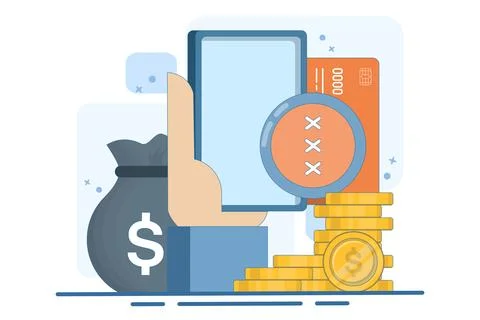 Security code financial concept, Smart phone with payment card. イラスト素材