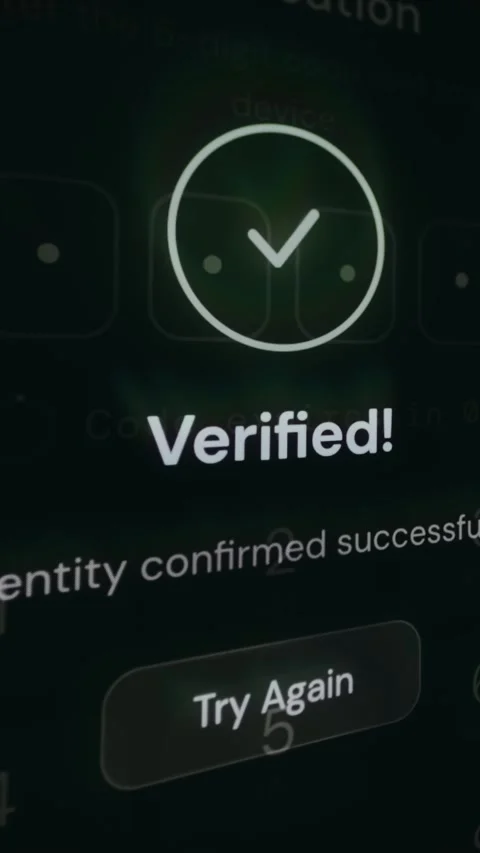 Security code verification complete, identity successfully confirmed on screen Stock Footage 333831763