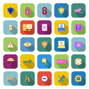 Security color icons with long shadow Stock Illustration