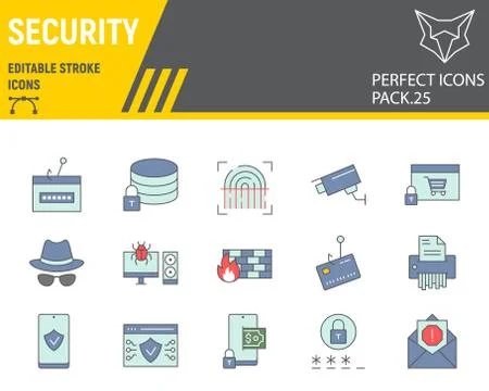 Security color line icon set, network protection collection, vector sketches Stock Illustration