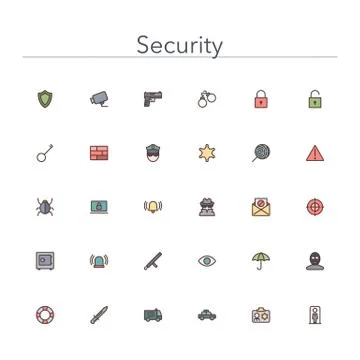 Security Colored Line Icons Stock Illustration