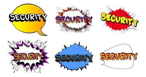 Security. Comic book word text on abstract comics bubble. Retro pop art style Stock Illustration