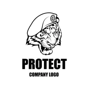 Security company vector logo design template. Protection logo.Tiger in unifor Stock Illustration