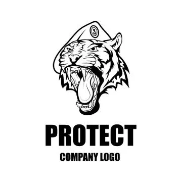 Security company vector logo design template. Protection logo.Tiger in unifor Stock Illustration
