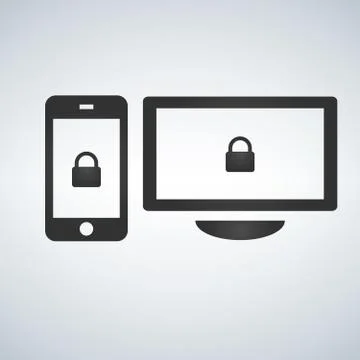 Security Computer and phone Lock Icon, vector illustration isolated on white 库存插图