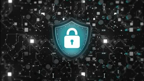 Security computer digital data and conceptual futuristic Shield lock  Stock Photos