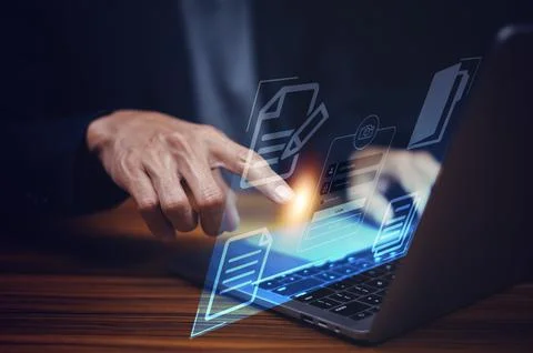 Security Computer login  businessman working laptop computer on virtual scree Stock Photos