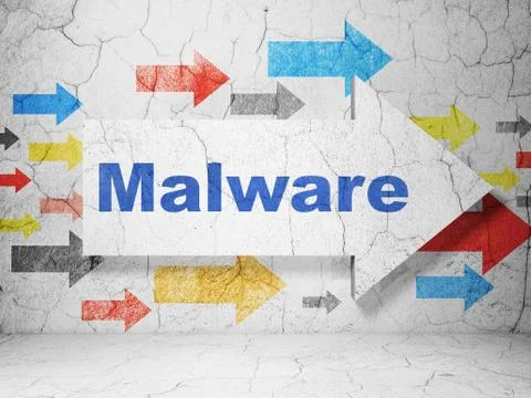 Security concept: arrow with Malware on grunge wall background Illustrazione stock