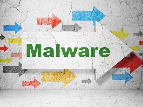 Security concept: arrow with Malware on grunge wall background Illustrazione stock
