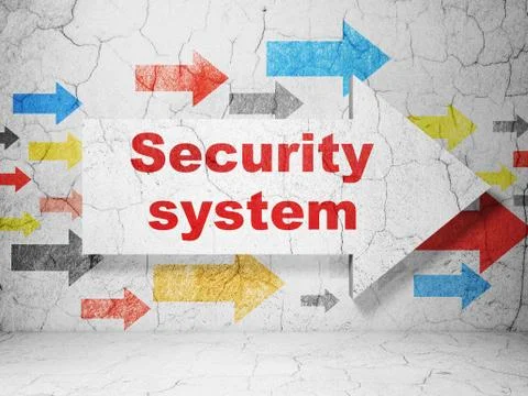 Security concept: arrow with Security System on grunge wall background Illustrazione stock
