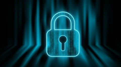Security concept - binary code into closed padlock on digital background Stock Illustration