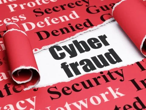 Security concept: black text Cyber Fraud under the piece of  torn paper Stock Illustration