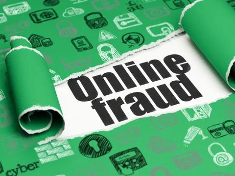Security concept: black text Online Fraud under the piece of  torn paper Stock Illustration