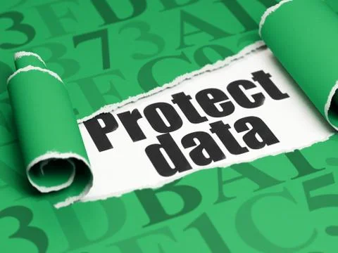 Security concept: black text Protect Data under the piece of  torn paper Stock Illustration