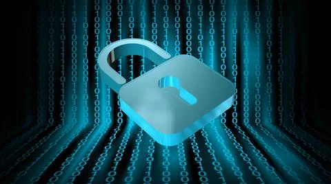 Security concept in blue - closed padlock on binary code background Stock Illustration