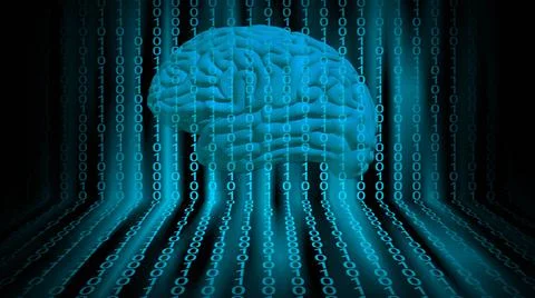 Security concept in bright blue design - human brain in digital background イラスト素材