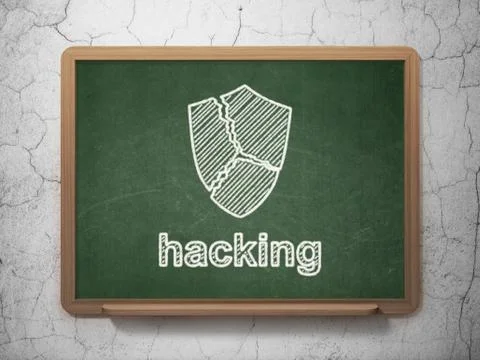 Security concept: Broken Shield and Hacking on chalkboard Stock Illustration
