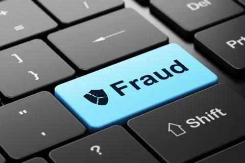 Security concept: Broken Shield and Fraud on computer keyboard イラスト素材