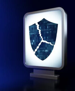 Security concept: Broken Shield on billboard background Stock Illustration