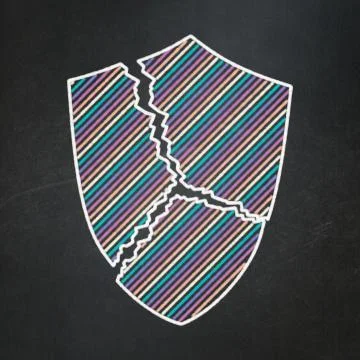 Security concept: Broken Shield on chalkboard background 스톡 일러스트
