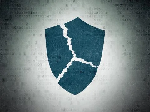 Security concept: Broken Shield on Digital Data Paper background Stock Illustration